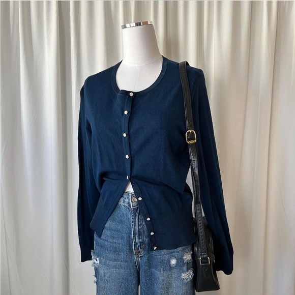 WHBM blue button-up cardigan size Large. - Picture 5 of 8